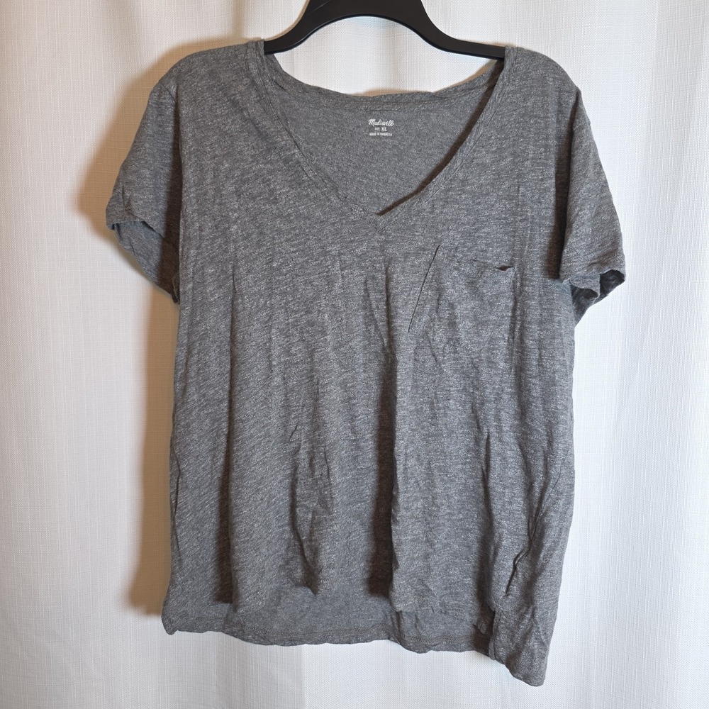 Madewell Casual Short Sleeve V Neck Pocket T Shirt Top Women's Gray Sz XL